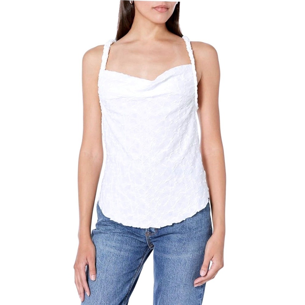Free People Mykonos Tank Top White Sleeveless Cowl Neck Braided Straps Size L NW